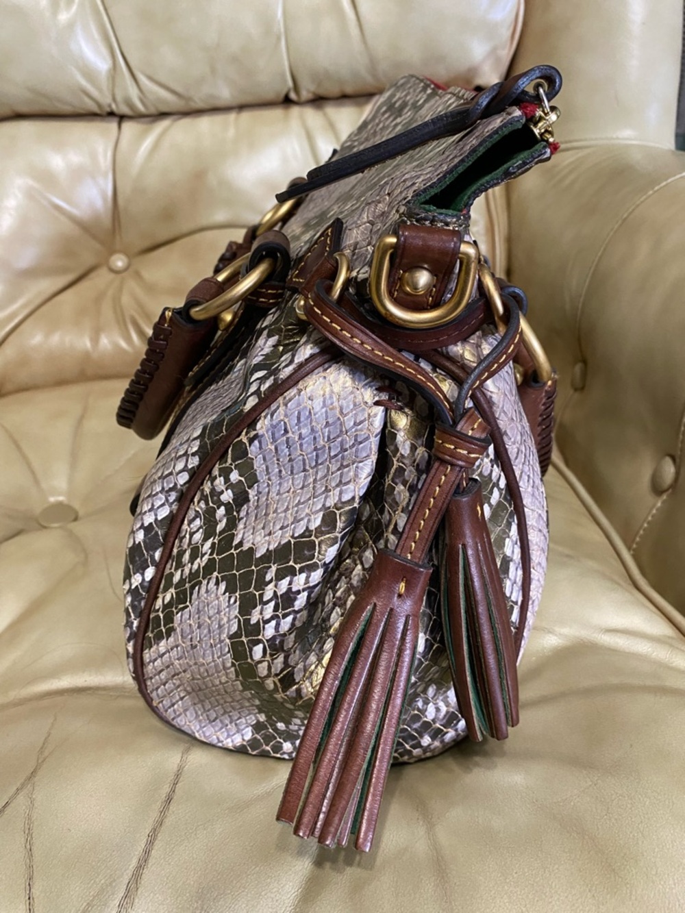 RARE Dooney & Bourke Python Satchel Florentine Gold/Green Leather - Picture 12 of 15